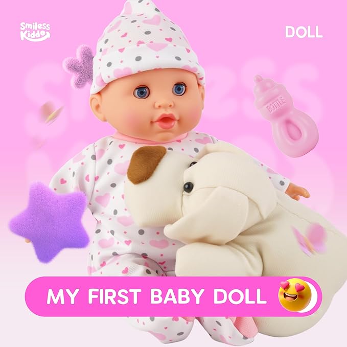 SMILESSKIDDO Baby Doll, Soft Body Baby Dolls Set with Bassinet & Accessories, First Toddler Doll with Eyes Open/Close, Pretend Play Gift for Girls Ages 1 2 3 4 5 6