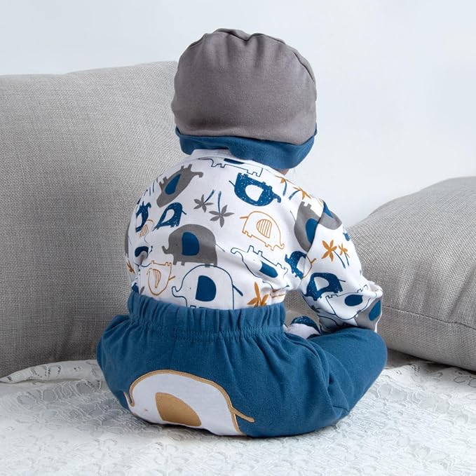 4 Pieces Reborn Baby Doll Clothes Set for 17-22 Inch Baby Boy Dolls Blue Elephant Newborn Dolls Clothes Accessories