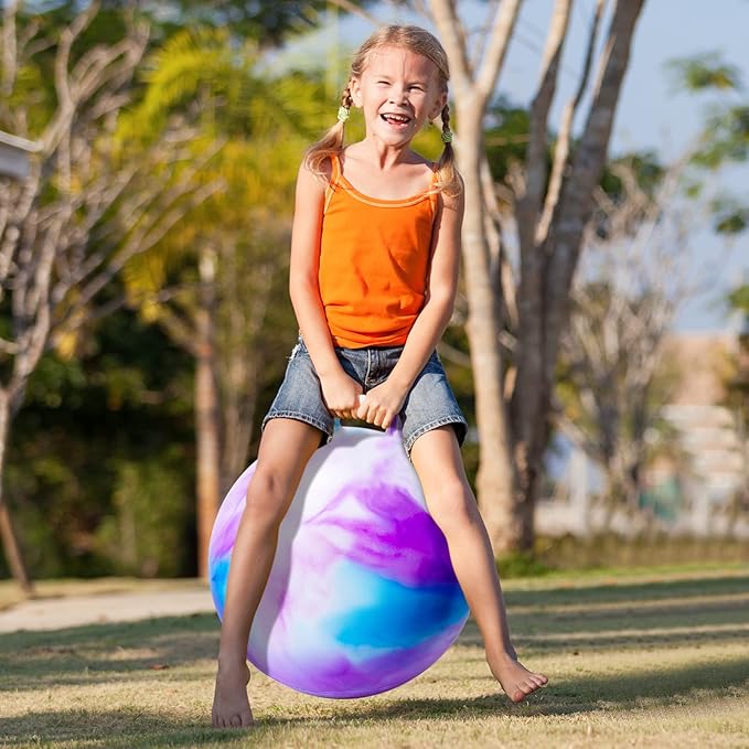 ZOOJOY Hopper Ball, Hopping Toys for Kids, 22 inch Bouncy Ball with Handle for Boys Girls Aged 10+, Inflatable Clouds Bounce Hopper Toy with Pump