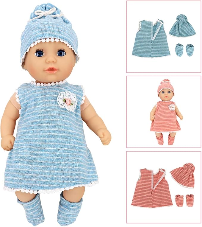 DC-BEAUTIFUL 6 Set Clothes Gift for Infant, Girl Baby, 14 Inch -18 Inch Includes Doll Outfits Dress Hat Socks, Total 14 Pcs Onesies Clothes Pajamas Costumes