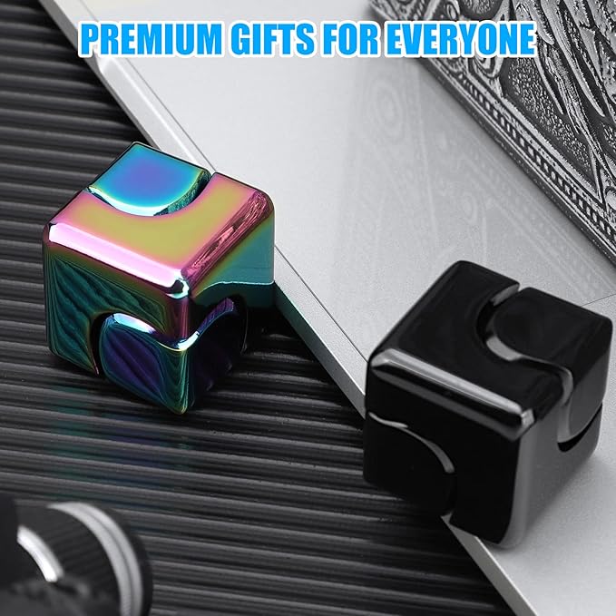 Infinity Gear Fidget Cube Spinner for Kid Adult, Transformable Spinning Top Metallic Fidget Toys for Anti-Anxiety Stress Relief Autism ADHD, 2-in-1 Cube Focus Toy for Desktop Office Classroom Black