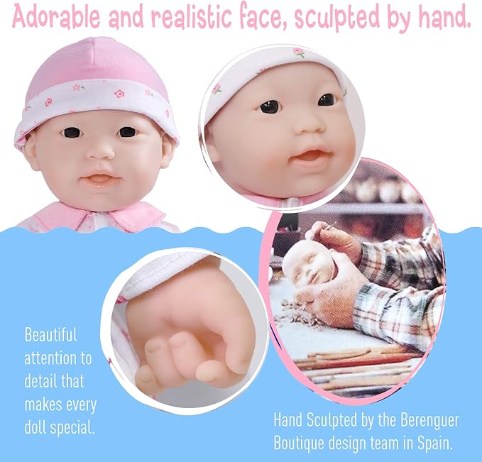 JC Toys Asian 16-inch Medium Soft Body Baby Doll La Baby | Washable |Removable Pink Outfit w/Hat and Pacifier | for Children 12 Months +, Asian Pink