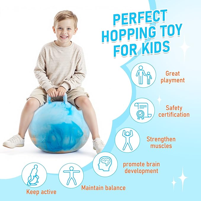 U&C Planet Hopper Ball 18 inches Bouncy Ball with Handle for Kids Age 3-6 Clouds Hoppity Hop Sit and Bounce Jumping Hopping with Pump and Gift Box Great Gift for Birthday Easter Basket Stuffers