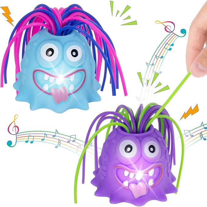 Fidget Toys Hair Pulling Stress Relief Toys with LED Light Differernt Screams Novelty Screaming Monster Toys for Adults Teens Autism (Blue&Purple, 2P)