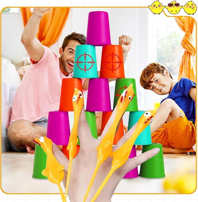 30Pack Finger Slingshot Chicken Rubber,Flick Stretchable Flying Sling Shot Chick Fingers for School Reward Easter Birthday Party Favors White Elephant Gift Exchange