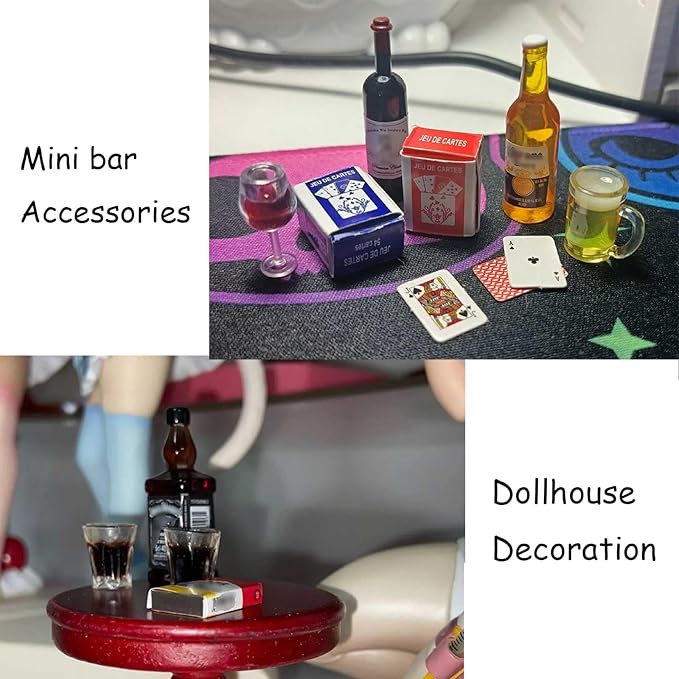 Miniature Doll Accessories 400Pcs 1:12 Scale Mini Money Miniature Playing Card Mini Wine Bottles Set Model for Tiny Doll House Accessories,Action Figure Scene Props,DIY Craft Projects