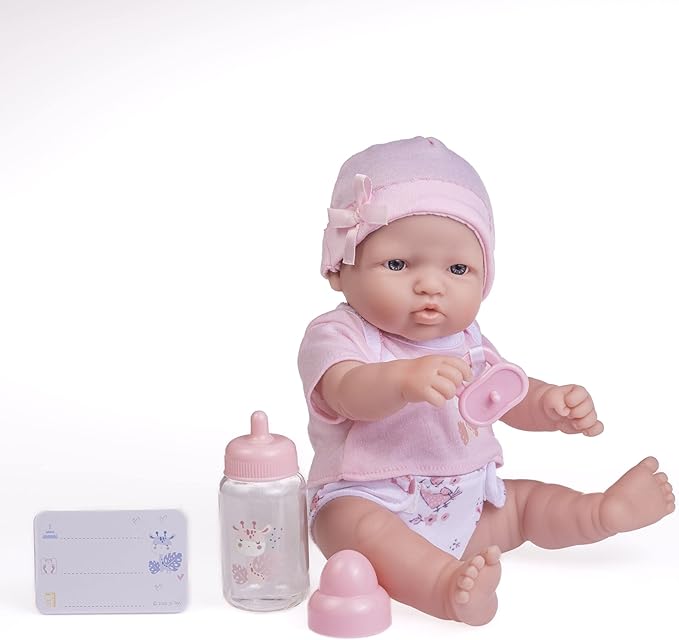 JC Toys - La Newborn Nursery | 7 Piece Baby Doll Gift Set | 12" Life-Like Baby Doll with Accessories | Pink | Ages 2+ (18344)