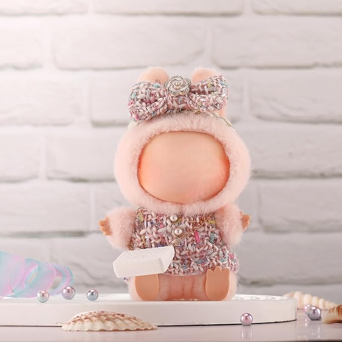Doll Clothes for Labubu 17cm Have a Seat & Exciting Macaron & Big into Energy Series Dolls, Luxury Chic Series for 17cm Dolls Accessories (Pink Dress+Hairband+Bag)