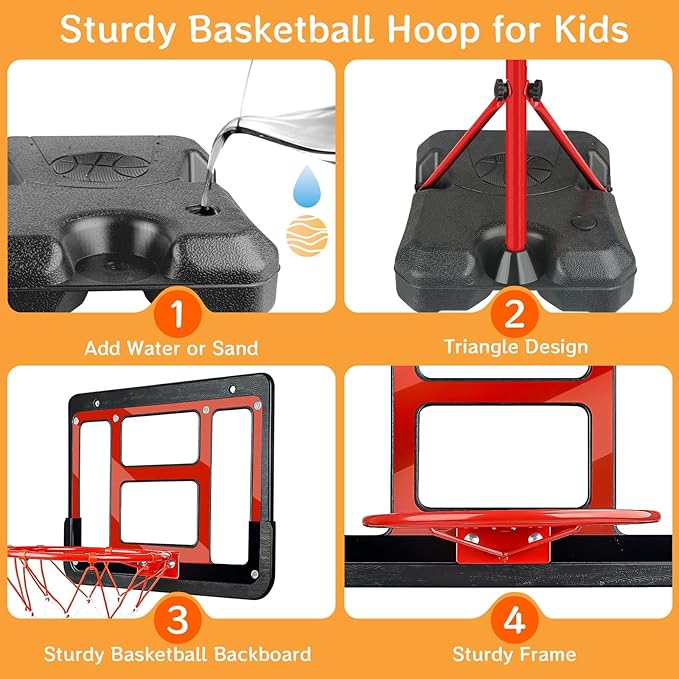 Boys Toy Gifts for 3 4 5 6 7 8 Years Old, Kids Basketball Hoop Adjustable Height 3.5FT-6.2FT, Mini Basketball Hoop for Kids, Basketball Goal Toys Outdoor Indoor Game Gifts for Boys
