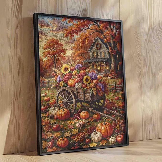 Farmhouse Autumn Jigsaw Puzzle 1000 Pieces for Adults Fall Harvest Puzzle Thanksgiving Relaxation Activity Perfect for Family Game Nights Suitable for All Puzzle Toy Enthusiasts 19.7 "x 27.6 "