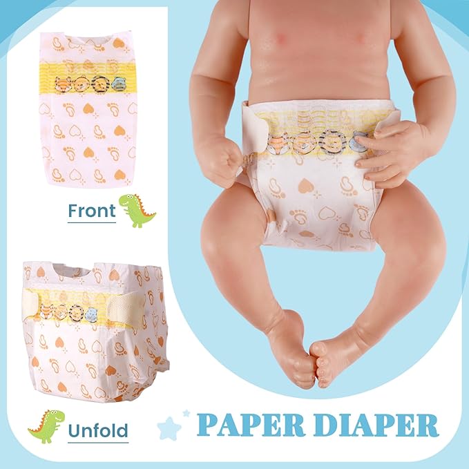 BABESIDE Baby Doll Accessories for 17-22 Inch Dolls – 18 Piecs Dinosaur Reborn Baby Doll Accessories Set with Baby Doll Clothes, Backpack, Feeding Set, Birthday Gift for Boys & Girls