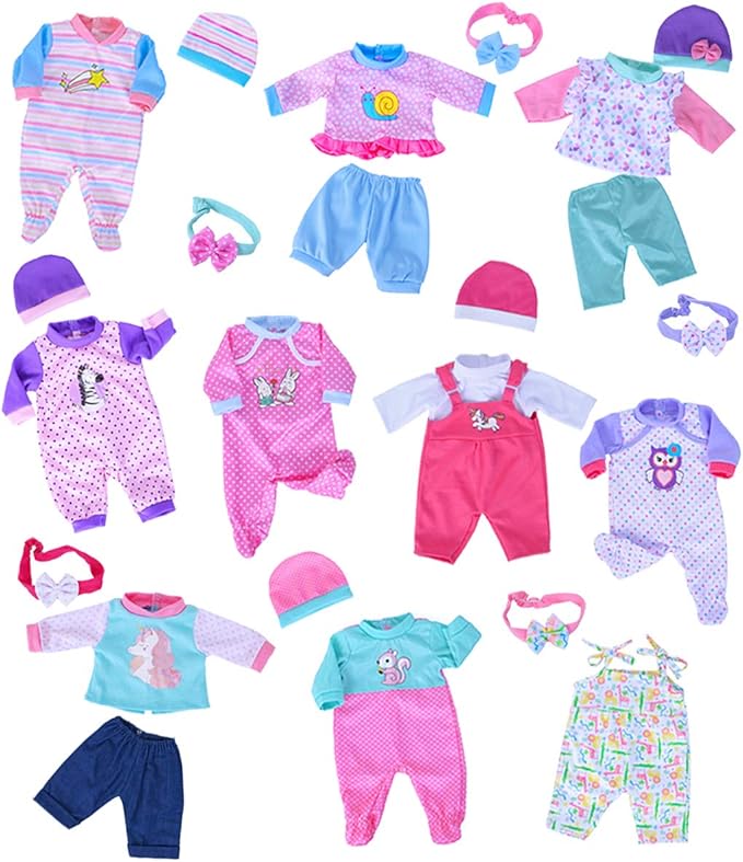 iBayda 10 Sets Doll Clothes & Accessories Include Rompers, Outfits for 14-17 Inch (35-43cm) New Born Baby Dolls (Doll Not Included)