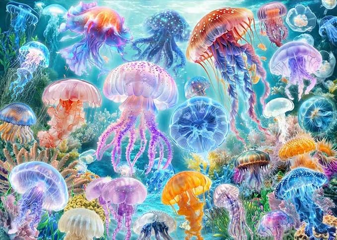 Jigsaw Puzzles for Adults 1000 Pieces, Sea Ocean Jellyfish Difficult Challenging Unique Puzzle for Game Night Family Home Decor, 20x27 Inches, Jellyfish