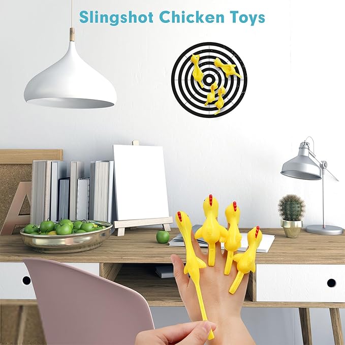 16 Pieces Rubber Chicken Slingshot Rubber Chickens Flying Chicken Slingshot Flicken Chicken Game Finger Slingshot Chicken Toys Chicken Flingers Flinging Chickens for Party Favors Activity Gift