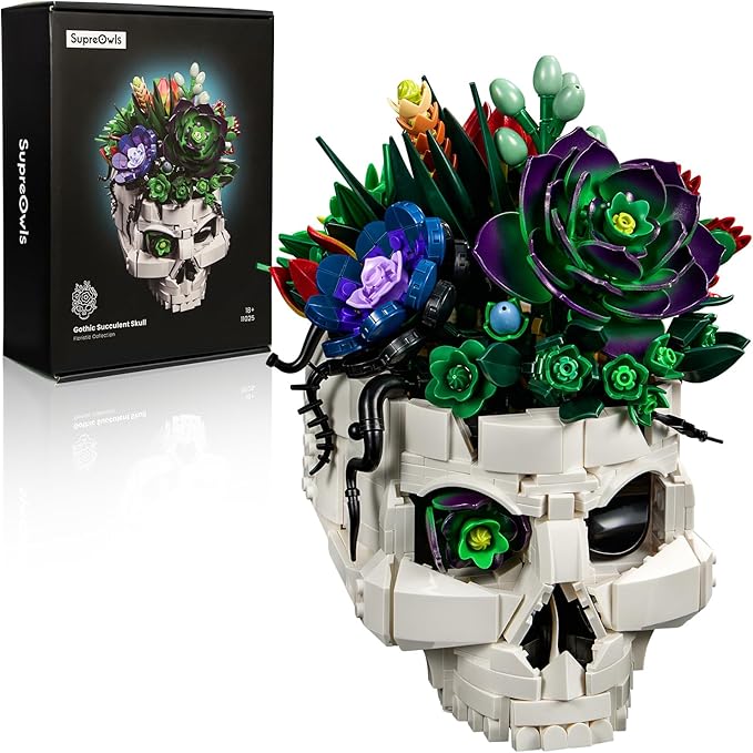 Succulent Skull Planter Building Set, Botanical Skeleton Pot Collection Building Kit, Horror Plants Home Office Table Decoration Blocks Toys for Adults, Gift for Birthday Mother's Day