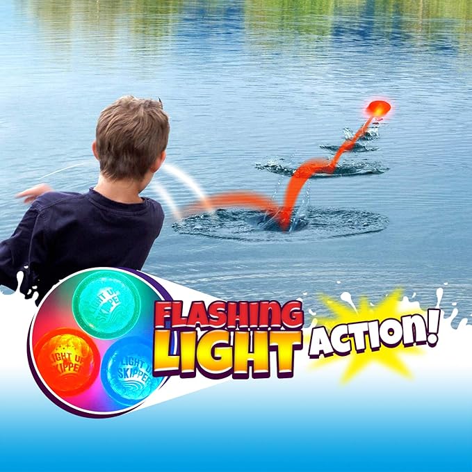 JA-RU Light Up Water Skipper Disc (3 Discs) – Water Skipping Toy for Kids, Pool & Travel Beach Toys for Summer Outdoor Play, Party Favors & Easter Basket Stuffers – 862-3p