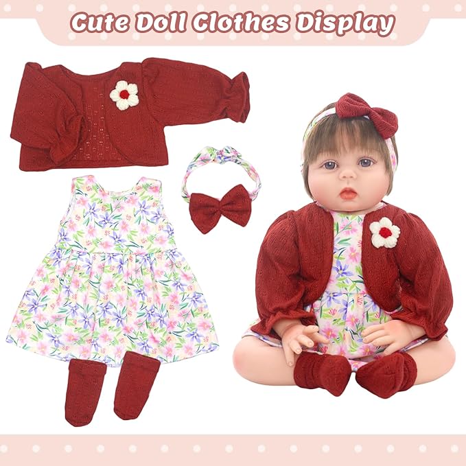 Ecore Fun 2 Set Baby Doll Clothes for 20- 22 Inch Dolls, 7 Pcs 20 Inch Dolls Clothes Accessories Dress Outfits Include Skirts, Socks, Headbands (No Doll)
