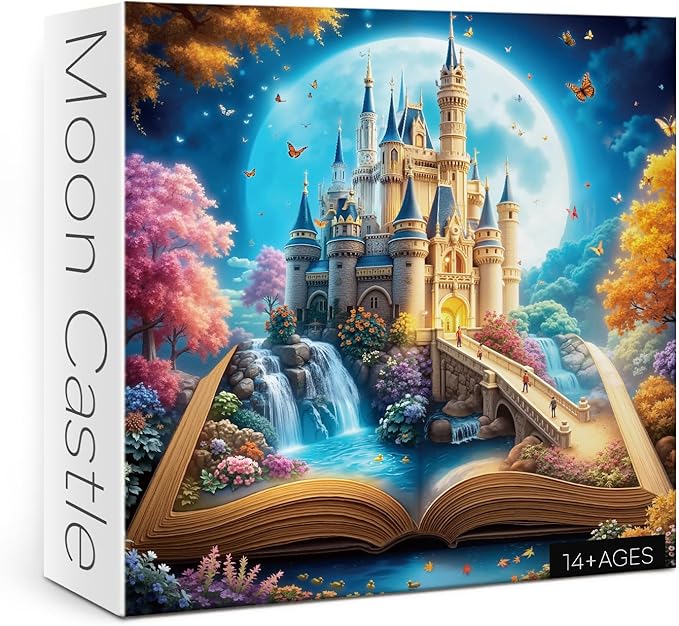 Magic Books Castle Puzzles for Adults 1000 Pieces Nature, Fantasy Pretty Landscape Moon Art Jigsaw Puzzles, Beautiful Garden Colorful Flower Puzzle