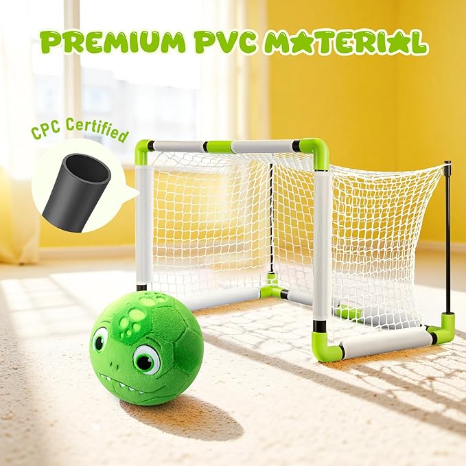 Toddler Toy Soccer Goals for Backyard Indoor with Soft Plush Dinosaur Ball, Mini Soccer Nets and Ball Set for Kids(Pump Include)