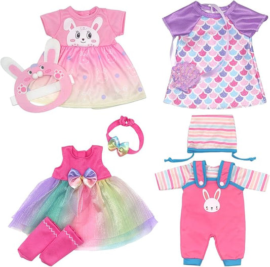 10-14 Inch Doll Clothes and Accessories with Bag, Headband Hat Socks 4-Packs for 14 Inch Girl Doll and 10-12 inch Baby Doll