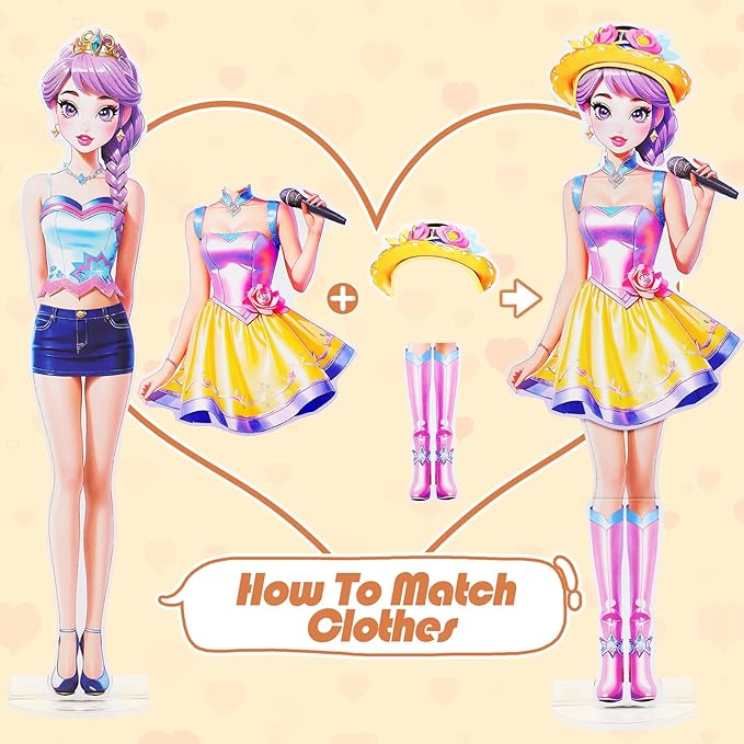 PainZieteg Magnetic Dress Up Dolls, Magnetic Princess Dress Up Paper Dolls, Magnetic Dress Up Dolls for Girls Ages 4-10 Learning Created Imagine Set Birthday Gift (Joy)