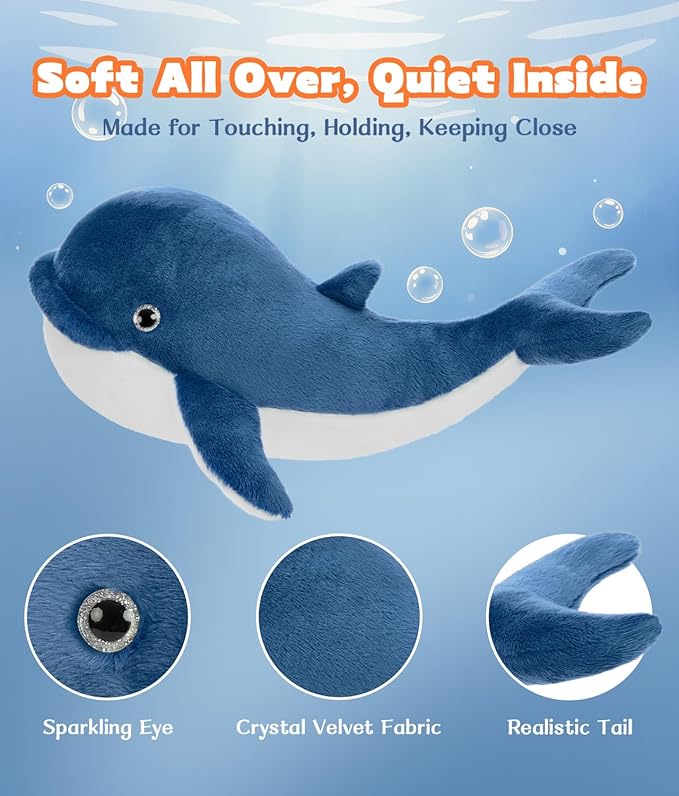 Tezituor Whale Stuffed Animal,3PCS Whales Plush Toys Set,Orca Whale,Beluga Whale,Blue Whale,Gifts for Kids Boys Girls Christmas Birthday