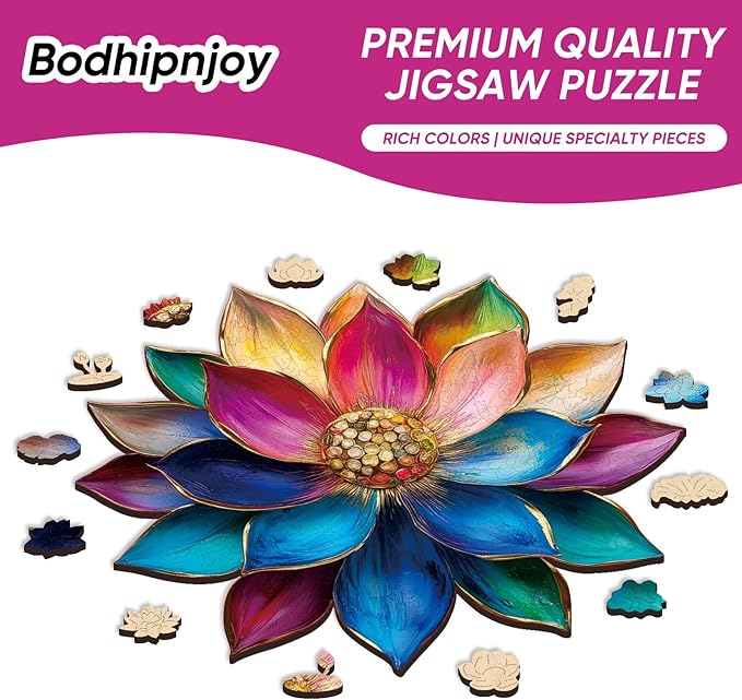 Bodhipnjoy Wooden Puzzles for Adults, 500 Pieces Stainless Glass Lotus Flower Jigsaw Puzzles, Unique Shape Lotus Yoga Family Games Puzzles, Have Challenging Gifts on Mother's Day 16.5x16.5 Inch