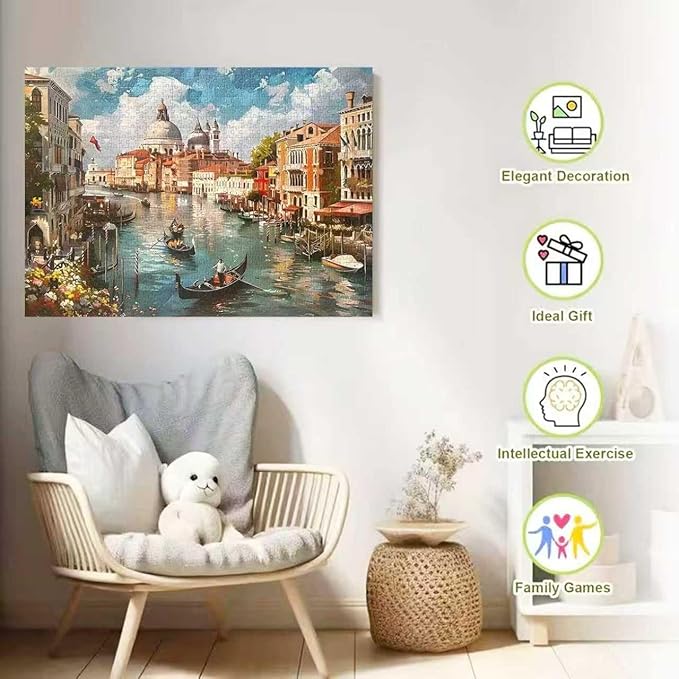 Venice Landscape 1000 Piece Puzzle for Adults,Puzzles for Adults 1000 Pieces,Challenging and Hard Difficult Mosaic Jigsaw Puzzles Toy Games 1000Pieces 27.5 X 19.7inch