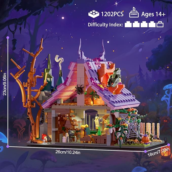 The Magical Retreat of The Witch Building Set, Ideal Christmas and Easter Gift, 1200 PCS Miniature House Model Building Brick Kit for Adults Teens Boys Girls 14+ (Purple-presale)
