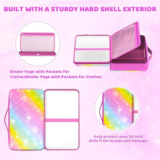Carrying Case Compatible with Barbie Dolls 12-Inch,Case to Hold Dolls and Clothes, Much Pocket for Doll’s Clothes, Accessories, Fits 6 Dolls & Accessories,Bag Only(6-Transparency Sky)