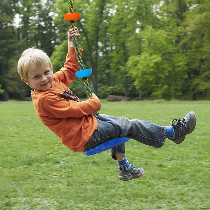 Tree Swing for Kids Backyard Single Disc Rope Climbing Swing Seat for Tree Indoor Outdoor Playground Set Accessories with Thickening 4 Ft Strap -Blue