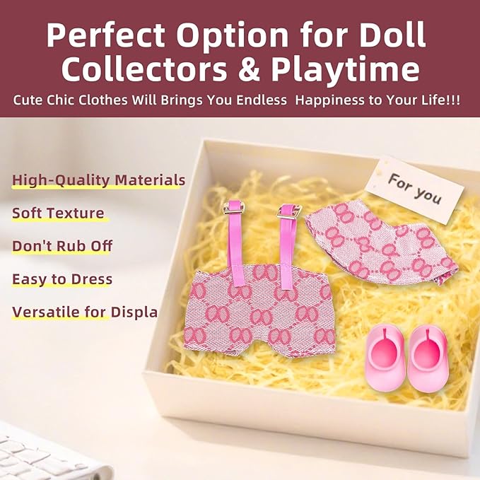Clothes for Labubu 17cm Doll (NO Doll), 3 Piece Labubu Clothes Set, Cute Labubu Outfits with Accessories, Handmade Crochet La Bubu Doll Dress Up Set（Upstart Set）