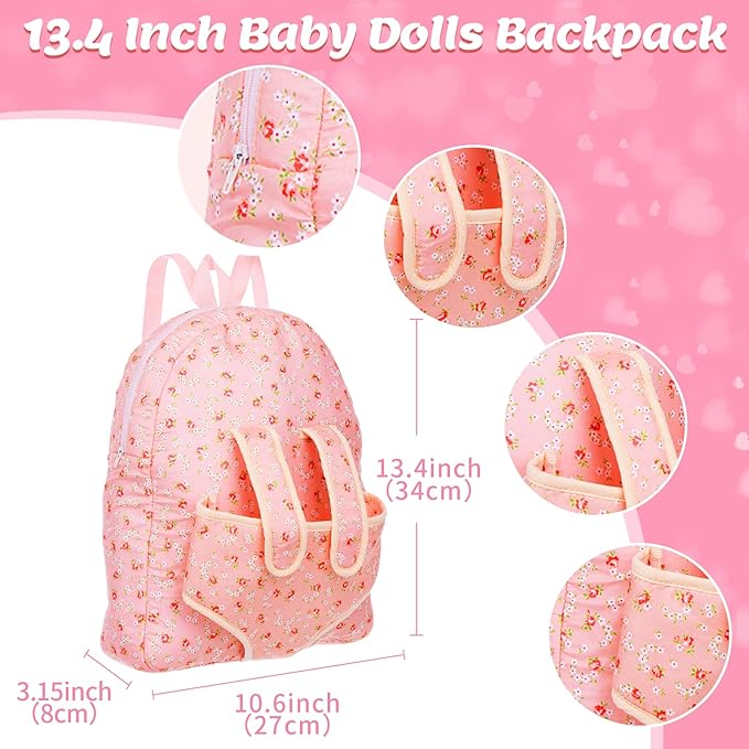 Baby Doll Clothes with Backpack Carrier for 14-18 Inch Doll,Reborn Baby Dolls Accessories Set with Bottles Pacifiers for Toddlers and Kids 2 3 4 5 Year Old（Dolls not Included）