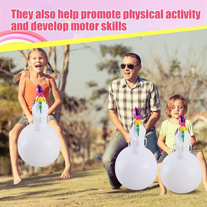 Hiboom 2 Pcs Giant Inflatable Hopping Toys 51 Inch Bouncer Animal Toys Ride on Animal Bouncy on Hopping for Birthday Party Gifts Supplies (Unicorn)