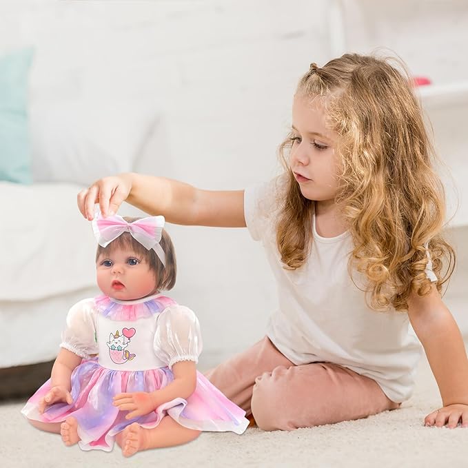 Ecore Fun 3 Set Reborn Doll Clothes, 6 Pcs Baby Doll Clothes for 20-22 Inch, Dolls Clothes and Accessories Dress Outfits Include Coat, Skirts, Headbands