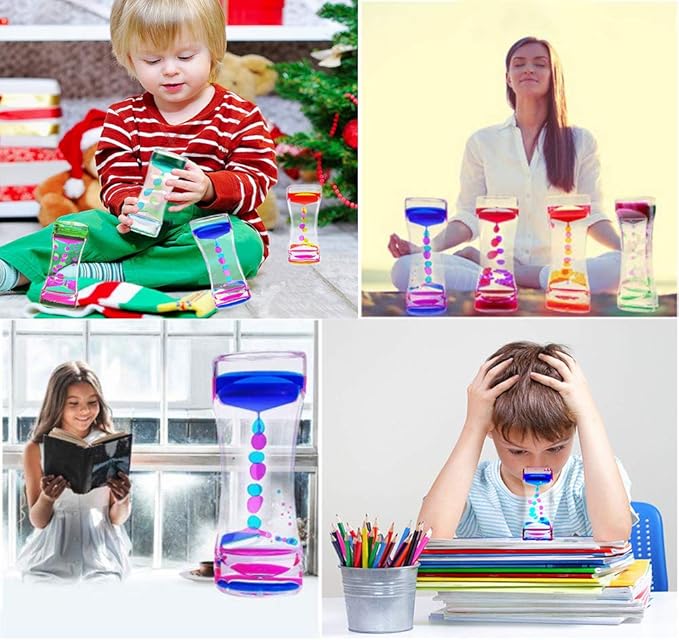 FKYTION Liquid Motion Bubbler Timer Pack of 4 Colorful Hourglass Liquid Bubbler ADHD Fidget Sensory Toys for Kids, Teenagers, Adults