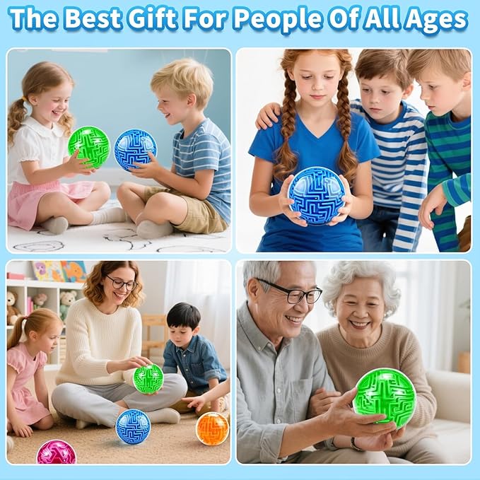 2 Pack 3D Maze Puzzle Ball - Brain Teaser Game, Gravity Memory Cube - Educational Toy Gifts for Students, Teens, Adults - Orange and Blue
