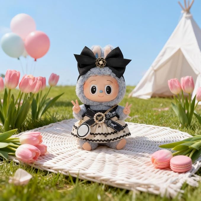 Doll Clothing Set (No Doll), Cute Bow, Crossbody Bag, Dress, Suitable for 15-17cm Dolls, Outfit Accessory Set for Unique Styling (Black-B)