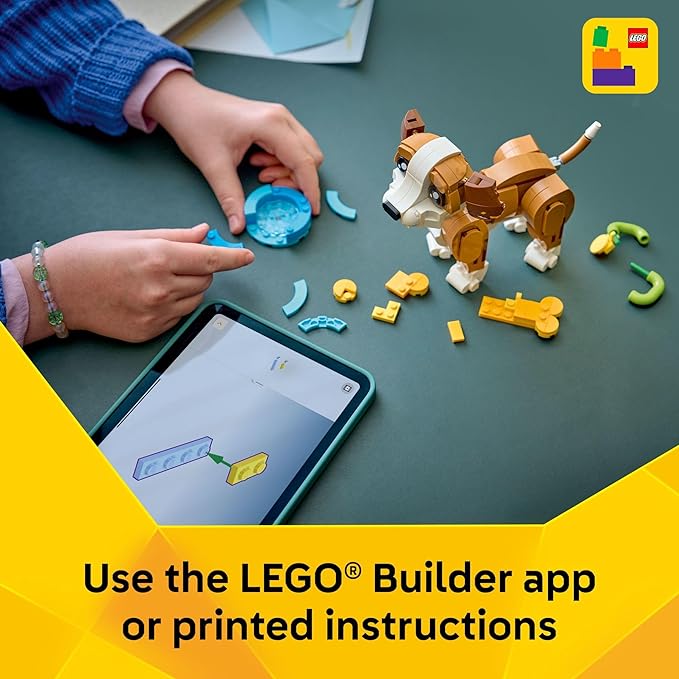 LEGO Creator 3 in 1 Cute Animals: Playful Puppy Dog Building Toy - Bedroom Decor for Girls & Boys, Ages 8+ - Gift for Birthdays - Build a Dog, Squirrel, or Duck - 31382