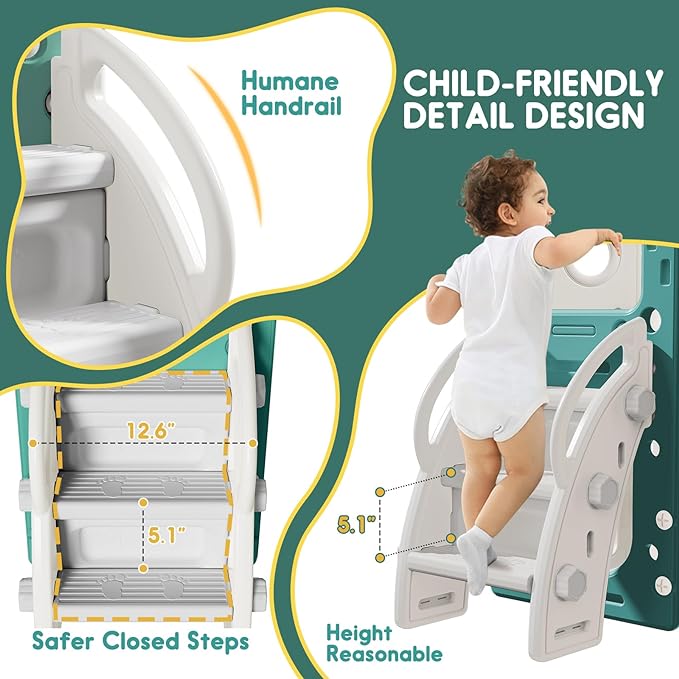 8 in 1 Toddler Slide Set, Kids Slide for Toddlers, Toddler Climber Slide PlaySet with Basketball Hoop,Outdoor Indoor Playground for Toddlers Upgraded