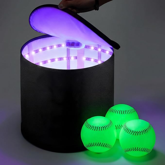 Hiboom 3 Pcs 3 Inch Glow in the Dark Kickballs Uv Light Quick Charger Bag for Adults Playground Backyard Game Outdoor in the Dark Games
