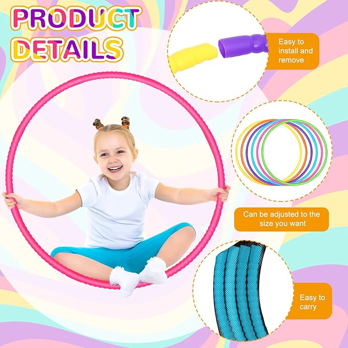 Sratte 6 Pcs Exercise Hoop Detachable Adjustable Plastic Hoops Snap Together Toy Ring Color Playground Toys for Girls and Boys Party Games, Sports, Exercise, Dog Training(32 Inch,Simple Colors)