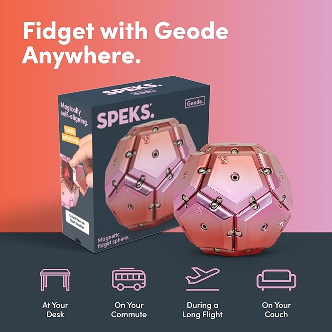 Speks Geode Magnetic Fidget Toy | Sensory Desk Toy for Adults & Teens 14+ | Stress Relief Gift | Sphere, Pink