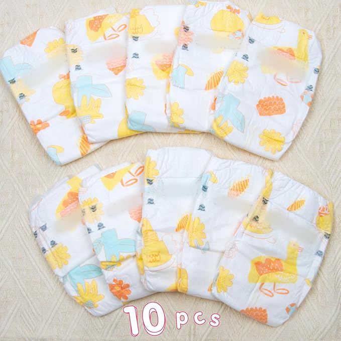 10 Pcs Reborn Baby Doll Diapers Accessories for 17-22 Inch Dolls Underwear Reusable Reborn Baby Clothes Set Cute Yellow Duck