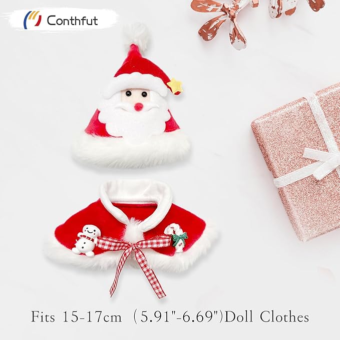 17cm Doll Clothes,Christmas Cape Hat for Dolls Accessories,Clothes for Dolls Outfit,Christmas Clothes Set (No Doll)(Red Cape +Hat)