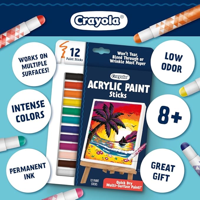 Crayola Acrylic Paint Doodle Sticks (12ct), Acrylic Paint Marker Set for Kids, Quick Dry, Multi-Surface, Less Mess, Kids Craft Supplies, Ages 8+ (Pack of 2)