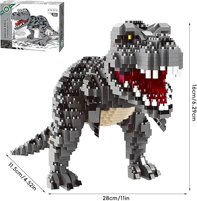 Dinosaur Tyrannosaurus Rex Model Decor Micro Mini Blocks Velociraptor Building Blocks Toy Birthday for Age 6+ Children Adults Teens 1530 Pieces
