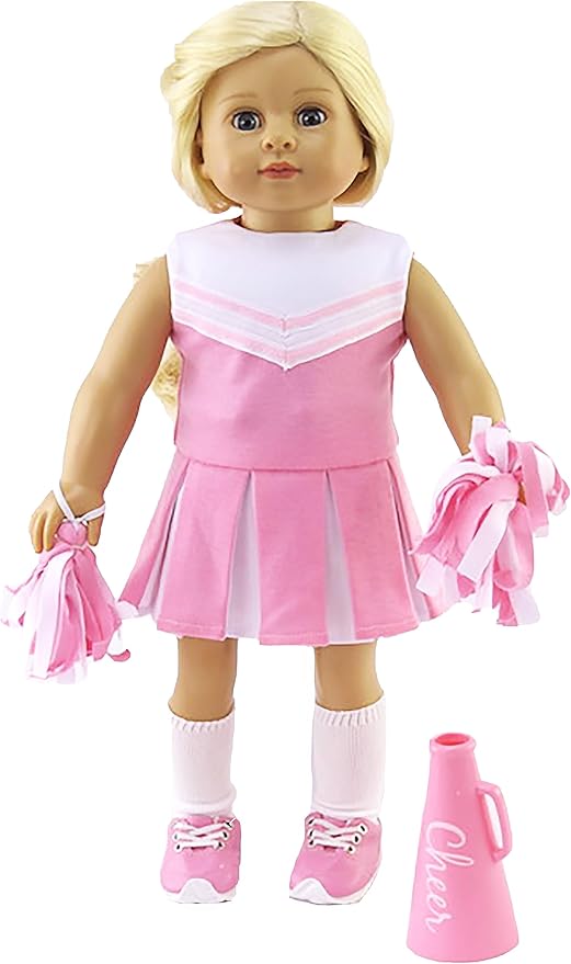 Pink Cheerleader Uniform with Shoes and Accessories 6PCS Outfit for 18-Inch Dolls | Premium Quality & Trendy Design | Dolls Clothes | Outfit Fashions for Dolls for Popular Brands