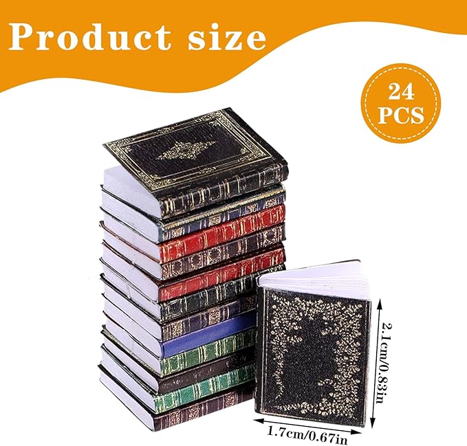 24pcs Mini Books1:12 Scale Miniatures Dollhouse Tiny Book Model Assorted Doll House Accessories Small Books Decoration Dollhouse Decor Toy DIY Crafting Supplies (8 Style)