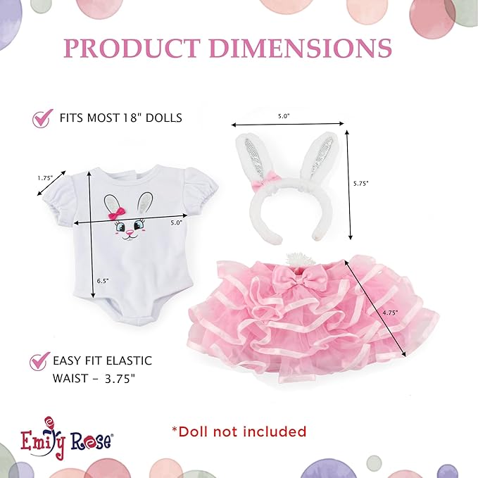 Emily Rose 18 Inch Doll Clothes 3-PC Pink Bunny Clothing & Accessories Outfit, Includes Bunny Ears Headband | Perfect Halloween Costume for 18" Dolls | USA American Business
